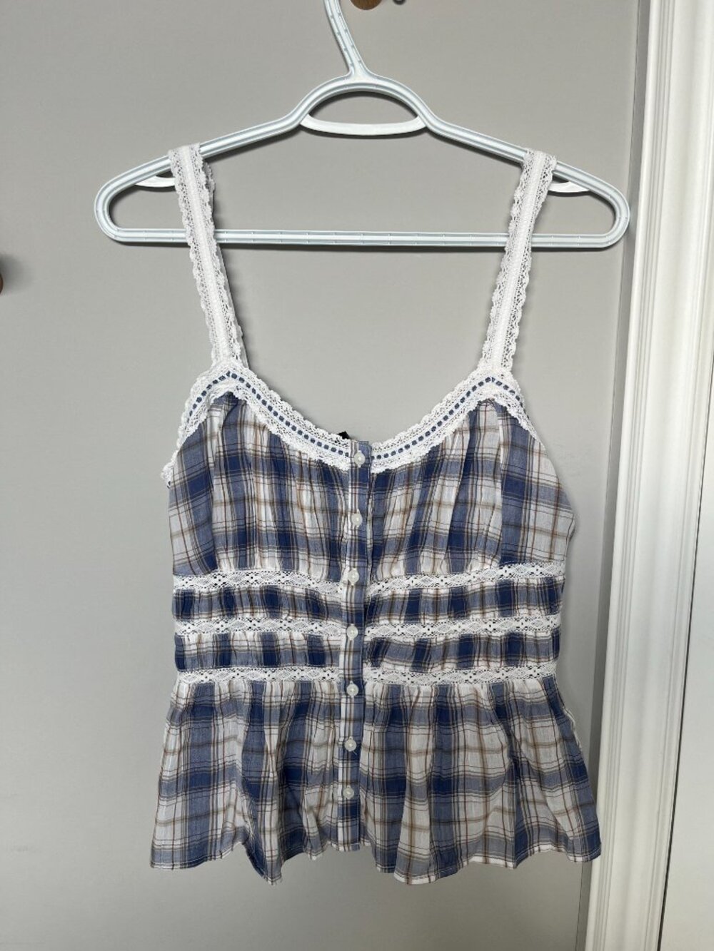 American Eagle Lace Trim Cami Top in Plaid